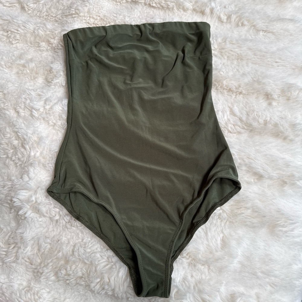 Fashion Nova Olive Green Strapless One-Piece